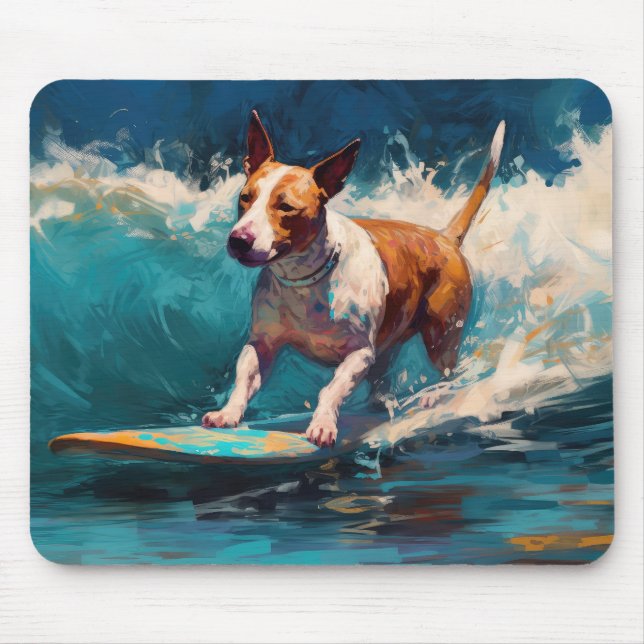 Tapis De Souris Bull Terrier Plage Surf Peinture (Devant)
