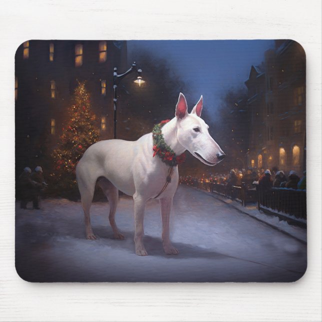 Tapis De Souris Bull Terrier Saison de Noël festive (Devant)