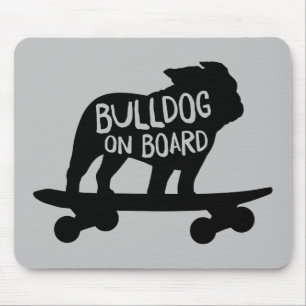 Tapis De Souris Bulldog à bord   Chien de Skateboard Silhouette
