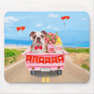 Tapis De Souris Bulldog anglais Saint-Valentin Coeurs de camion