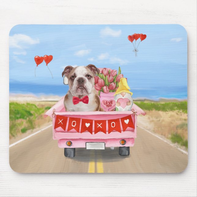 Tapis De Souris Bulldog anglais Saint-Valentin Coeurs de camion (Devant)