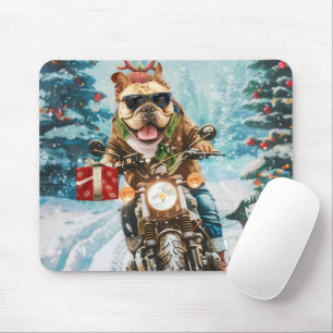 Tapis De Souris Bulldog au guidon d'une moto à Noël