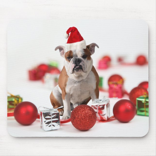 Tapis De Souris Bulldog boîte cadeau de Noël Ornements Red Santa C (Devant)