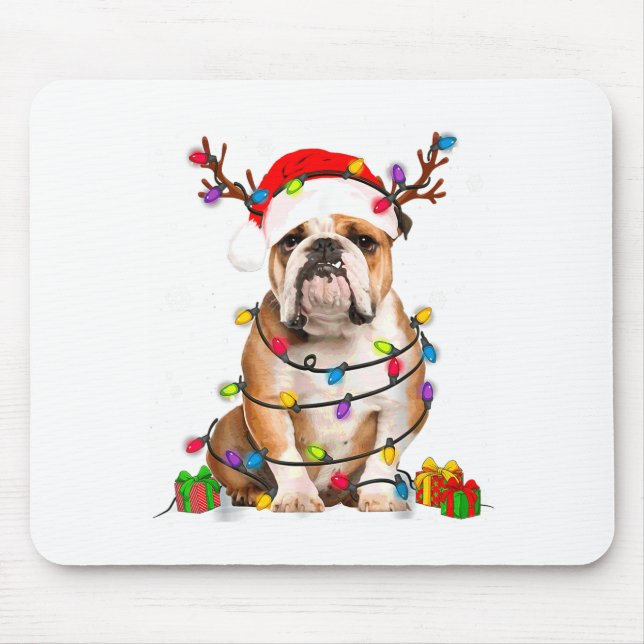 Tapis De Souris Bulldog Dog Tree Christmas Lights Xmas Pajama  (Devant)