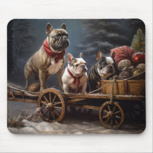 Tapis De Souris Bulldog français décoration de Noël traîneau ennei