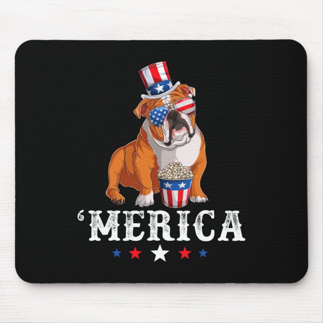 Tapis De Souris Bulldog Men Femmes États-Unis drapeau anglais Bull (Devant)
