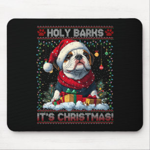 Tapis De Souris Bulldog Noël Arbre Lumières Décorations Chien Aime