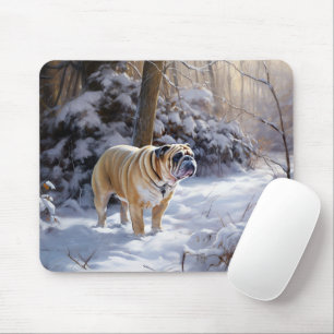 Tapis De Souris Bulldog Qu'Il Neige Noël Brossé