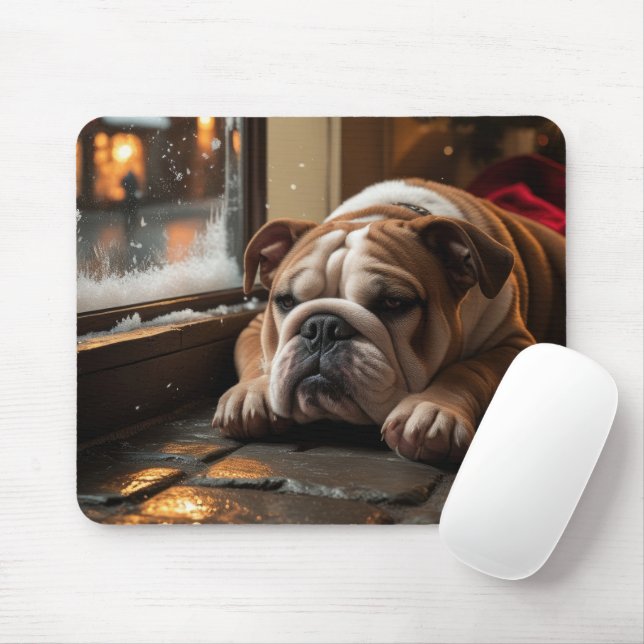 Tapis De Souris Bulldog with Christmas Lights Holiday (Avec souris)