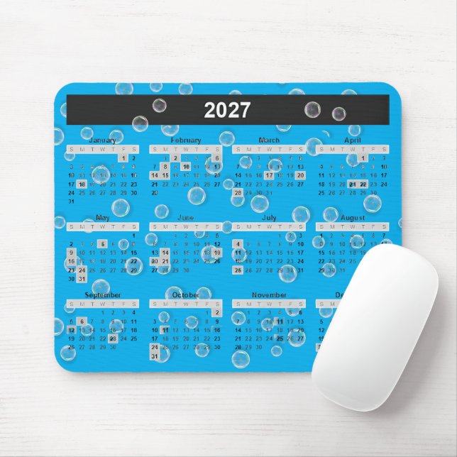 Tapis De Souris Bulles Calendrier 2026 Sur Aqua (Avec souris)