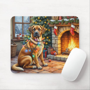 Tapis De Souris Bullmastiff Cheminée avec Lumières de Noël