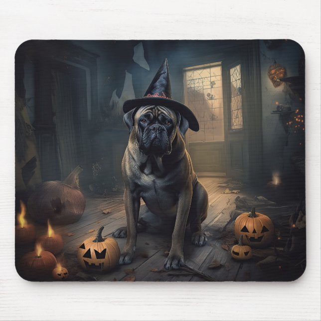 Tapis De Souris Bullmastiff Citrouilles Halloween effrayant (Devant)