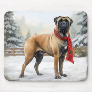 Tapis De Souris Bullmastiff dans la neige de Noël