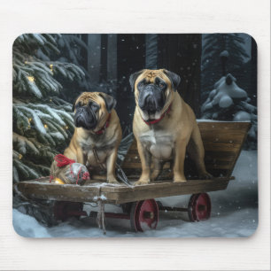 Tapis De Souris Bullmastiff enneigé traîneau décoration de Noël 
