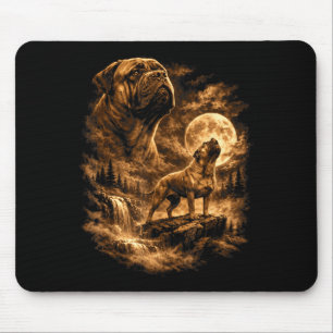 Tapis De Souris Bullmastiff Hurlement Lune Chien Fantastique Forêt