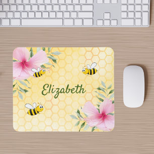 Tapis De Souris Bumble abeilles jaune abeille rose fleuron nom