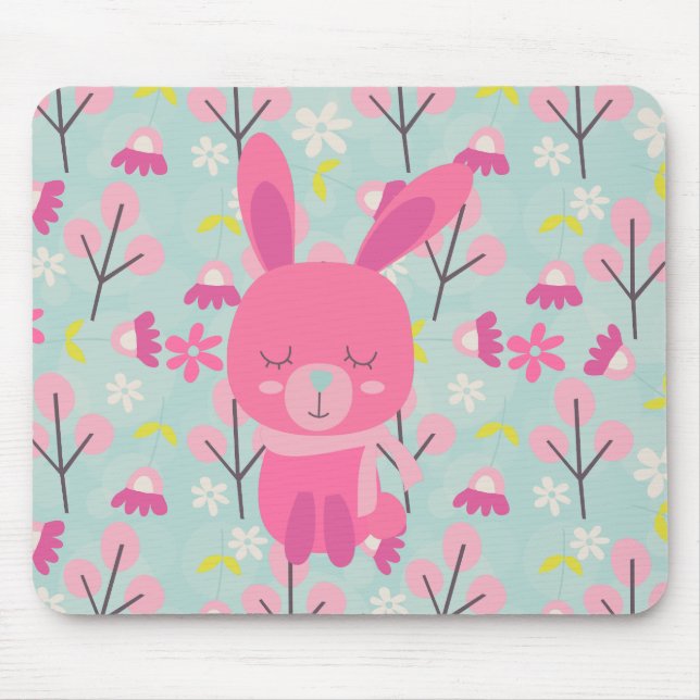 Tapis De Souris Bunnies et fleurs roses (Devant)