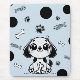 Tapis De Souris Bureau Chien Chiots Os de Poisson Bleu & Noir Mign