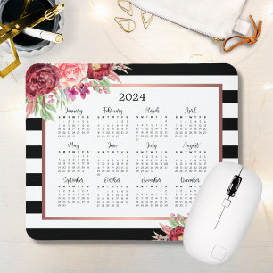 Tapis De Souris Burgundy Floral Black Stripes 2024 Calendrier