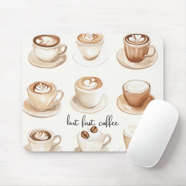 Tapis De Souris But First, Coffee Cups (Avec souris)