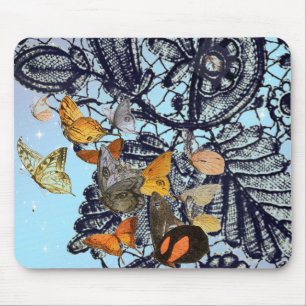 TAPIS DE SOURIS BUTTERFLIES AND ANTIQUE LACE PATTERN MOUSE PAD