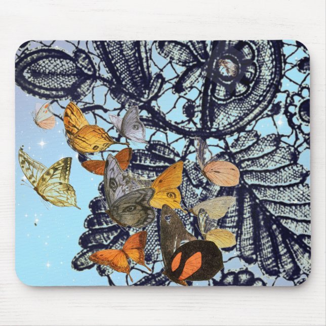 TAPIS DE SOURIS BUTTERFLIES AND ANTIQUE LACE PATTERN MOUSE PAD (Devant)