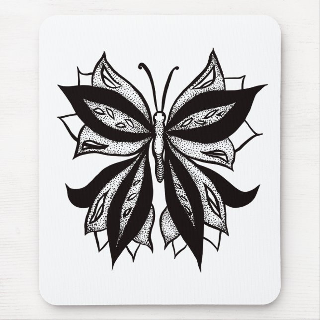 Tapis De Souris Butterfly Black And White Tribal Tattoo (Devant)