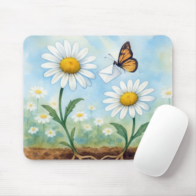 Tapis De Souris Butterfly Delivering Mail to a Daisy (Avec souris)