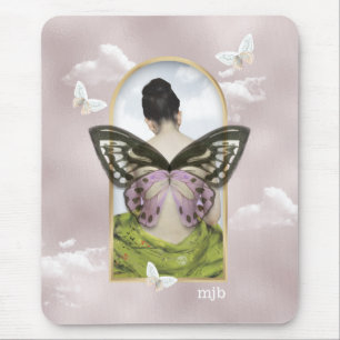 Tapis De Souris Butterfly Dreams Collage Imaginaire avec Monogramm