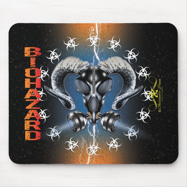 TAPIS DE SOURIS BW ! AVERTISSEMENT BIOHAZARD ! CRÂNE (Devant)