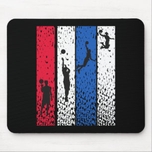 Tapis De Souris Bysketbyll Retro Vintage Usa Drapeau Rouge Blanc B
