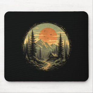 Tapis De Souris Cabane coucher de soleil montagne forêt nature sau