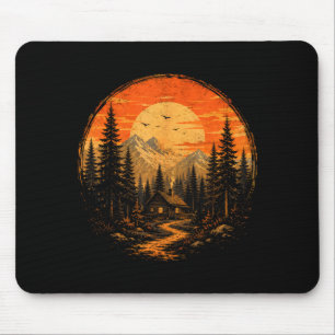 Tapis De Souris Cabane coucher de soleil montagne forêt nature sau