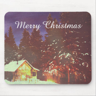 Tapis De Souris Cabane merveilleuse de Noël au cœur d'un paysage h