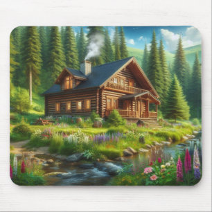 Tapis De Souris Cabine de billes, flux et fleurs dans les bois