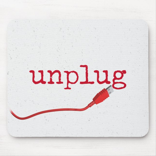 Tapis De Souris Câble USB rouge avec texte UNPLUG (Devant)