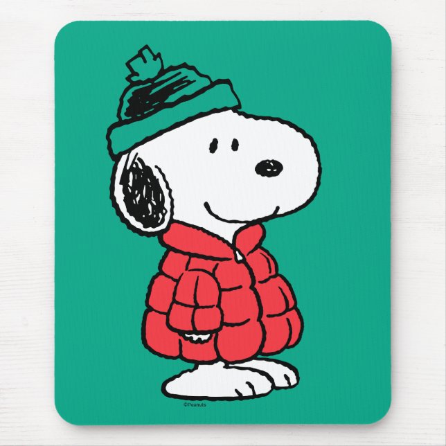 Tapis De Souris cacahuètes | Snoopy Chat d'hiver et Casquette (Devant)