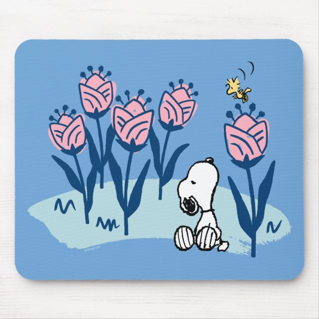 Tapis De Souris cacahuètes | Snoopy & Woodstock Flower Garden (Devant)