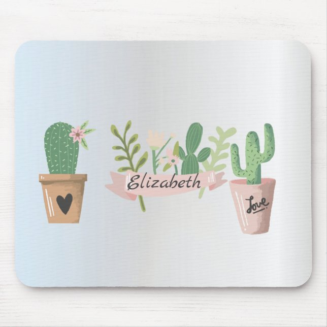 Tapis De Souris Cactus adorable, argenté  (Devant)