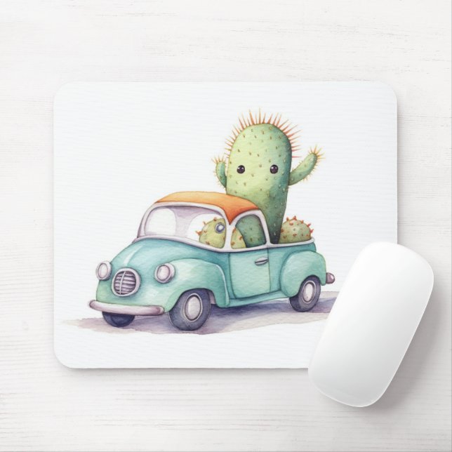 Tapis De Souris Cactus Aquarelle En Camion Rétro (Avec souris)