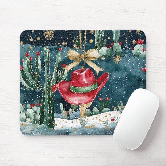 Tapis De Souris Cactus Chapeau de Cowboy Rouge Occidental (Avec souris)