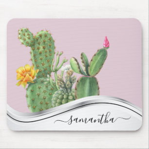 Tapis De Souris Cactus Garden Aquarelle Nom manuscrit