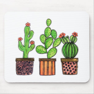 Tapis De Souris Cactus mignon d'aquarelle dans des pots