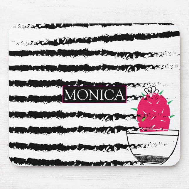 Tapis De Souris Cactus noir blanc motif monogramme (Devant)