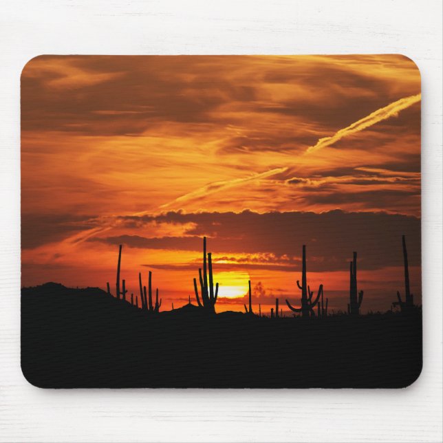 Tapis De Souris Cactus paysagers au coucher du soleil (Devant)