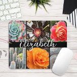 Tapis De Souris Cactus rose design photos script nom personnalisé<br><div class="desc">Brillamment rouge, jaune et orange roses et vert luxuriant, aqua et cactus noirs crient chauds, les jours d'été. Profitez des fleurs et de l'atmosphère paisible d'un jardin animé chaque fois que vous utilisez cette photo magnifique nom personnalisé mousepad. Fait un grand cadeau pour quelqu'un spécial! Entrez simplement le nom de...</div>