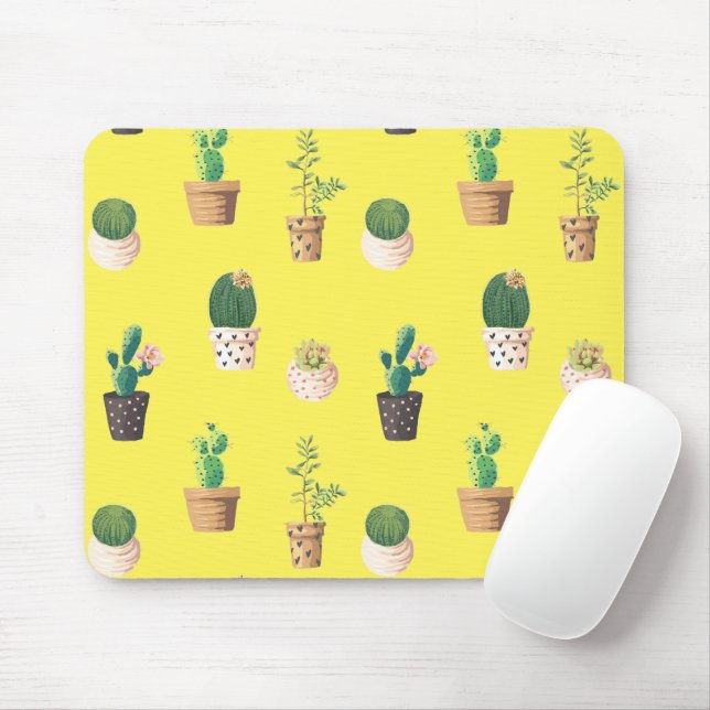 Tapis De Souris Cactus Succulents de Dessert Vert dans les pots (Avec souris)
