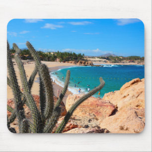 Tapis De Souris Cactus sur le sommet rocheux au-dessus de la plage