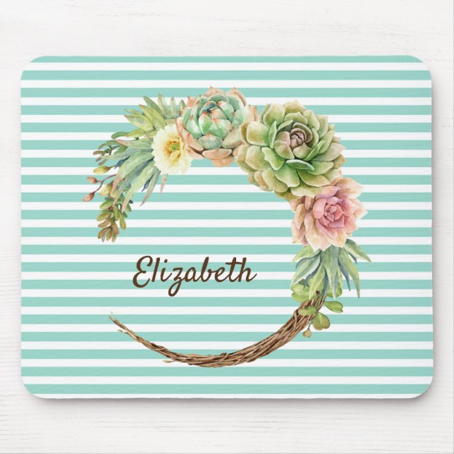 Tapis de souris Cactus sur rayures vertes menthe (Devant)