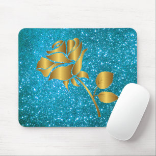 Tapis De Souris Cadeau de luxe Floral Blue Gold Parties scintillan